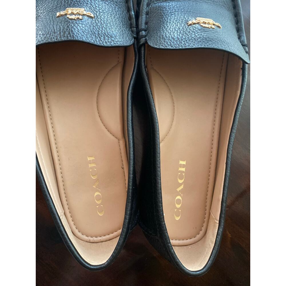 Coach Marley Driver Black Pebbled Leather Loafers Size 11B Gold Logo G4835 - Picture 4 of 9